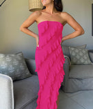RUFFLE STRETCH MAXI DRESS