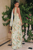 A LINE FLORAL SCARF GOWN