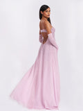 Wallie Pink Rhinestone Embellished Mesh Gown