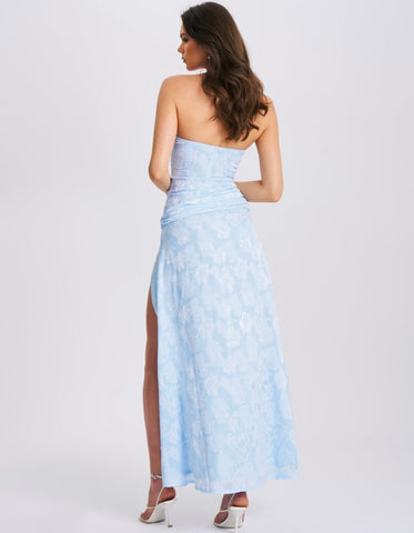 blue dress creamyexotica XATIA BLUE JACQUARD HIGH SLIT MAXI DRESS – SHOP DDMINE