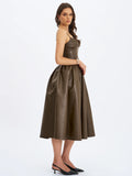 Parisia Cocoa Vegan Leather Drop Waist Maxi Dress