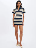 Whitley Navy & Ivory Piqué Cotton Striped Collared Mini Dress