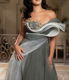 STRAPLESS 3D APPLIQUÉ TULLE A LINE GOWN