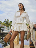 Sylvia White Pinstripe Deep V Pleated Shirt