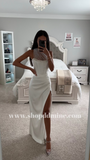 ROBE EN SATIN À MAILLE DE CRISTAL BLANC ÉCARLATE