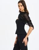 Quinette Black Peplum Top with Beaded Asymmetrical Cape