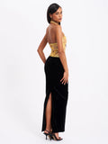 Gazelle Gold Embroidered Vintage Style Maxi Dress
