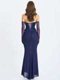 Orabelle Navy Mermaid Gown With Lace-up Back