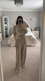 Velvet Mock Neck Long Sleeve Top and Wide-Leg Pants Set