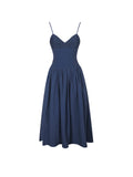Ailani Navy Taffeta Smocked Midi Dress