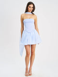 Valentina Baby Blue Boned Curve Edge Mini Dress