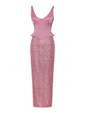 ABITO LUNGO CON CORSETTO E PAILLETTES ROSA JULIANA