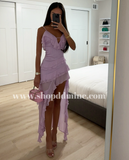 ROBE LONGUE À VOLANTS EN RAYONNE LILAS THEODORA