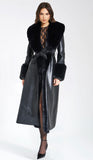 MANTEAU EN CUIR VÉGAN NOIR AVEC BORDURE EN FAUSSE FOURRURE ZAIDA 