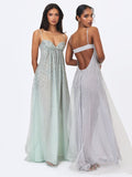 Wallie Mint Rhinestone Embellished Mesh Gown