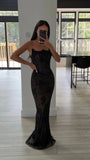 STRAPLESS LACE FITTED GOWN