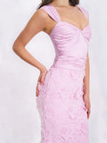 Dahlia Pink Floral Lace Mermaid Gown