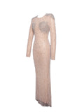 RITA Embroidered Mesh Silver Beaded Mermaid Gown