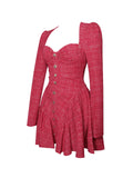 RED TWEED LONG SLEEVE DROP WAIST MINI DRESS