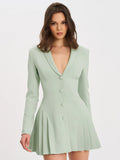 Delia Pistachio Green Blazer Dress With Pleated