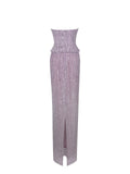 Tosca Beaded Purple Gradient Strapless Peplum Maxi Dress