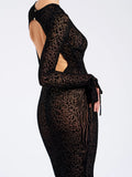 WAYLYNN BLACK VELVET DETAIL MESH BACKLESS MAXI DRESS
