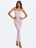 Raylee Lilac Beaded Mesh Strapless Sheath Maxi Dress