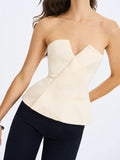 Yani Ivory Asymmetrical Lapel Sleeveless Top