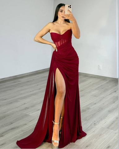 STRAPLESS DRAPED FITTED GOWN 0 / Dusty Rose STRAPLESS DRAPED FITTED GOWN 0 / Dusty Rose