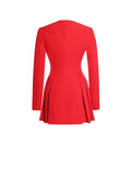 RED BLAZER PLEATED BUTTON UP LONG SLEEVE MINI DRESS