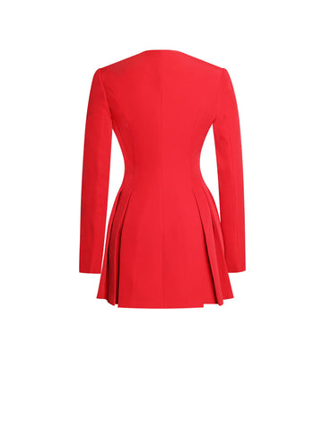 Red Blazer Pleated Button Up Long Sleeve Mini Dress Medium Red Blazer Pleated Button Up Long Sleeve Mini Dress Medium