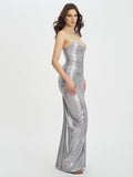 Sable Ruched Silver Glitter Mermaid Gown