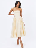 Marnie Butter Yellow Pleated Satin Midi Dress