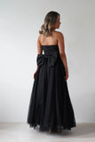 STRAPLESS TULLE BOW BACK GOWN