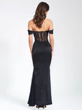 CALLISTA BLACK SATIN LACE CORSET MAXI DRESS