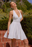 GLITTER HALTER WHITE BOW BACK MINI DRESS - PREORDER