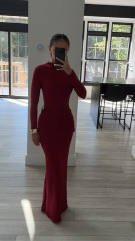 LONG SLEEVE RUCHED MAXI DRESS Large / White LONG SLEEVE RUCHED MAXI DRESS Large / White
