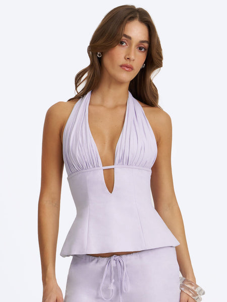 Quinzella Lavender Linen Plunging Halter Neck Top – SHOP DDMINE