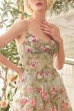 SAGE FLORAL PRINT LAYERED A LINE DRESS