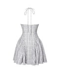 MELODY BLACK AND WHITE PLAID TWEED HALTER DROP WAIST MINI DRESS