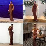 DROP WAIST HALTER MAXI DRESS