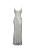 Cameron White Sequin Scoop Neck Mermaid Maxi Dress