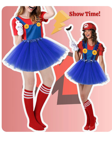 mario fancy dress ladies Women's Super Mario Luigi Brothers Plumber Fancy Dress Nintendo Game Costume