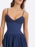 Ailani Navy Taffeta Smocked Midi Dress