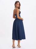 Ailani Navy Taffeta Smocked Midi Dress