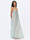 Wallie Mint Rhinestone Embellished Mesh Gown