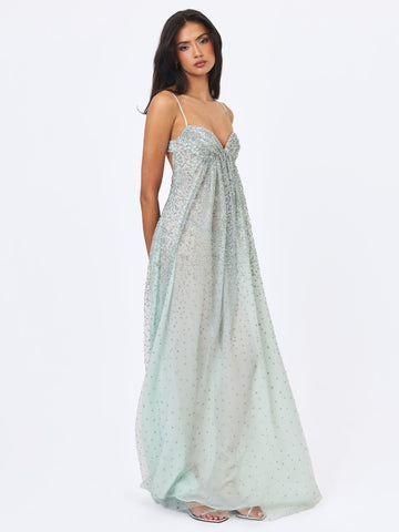 wallie baby blue rhinestone dress Miss Circle Wallie Baby Blue Rhinestone Embellished Mesh Backless Gown M