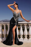 FITTED CRYSTAL & SATIN BODYCON DRESS