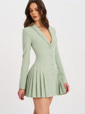 Delia Pistachio Green Blazer Dress With Pleated