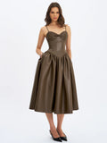 Parisia Cocoa Vegan Leather Drop Waist Maxi Dress